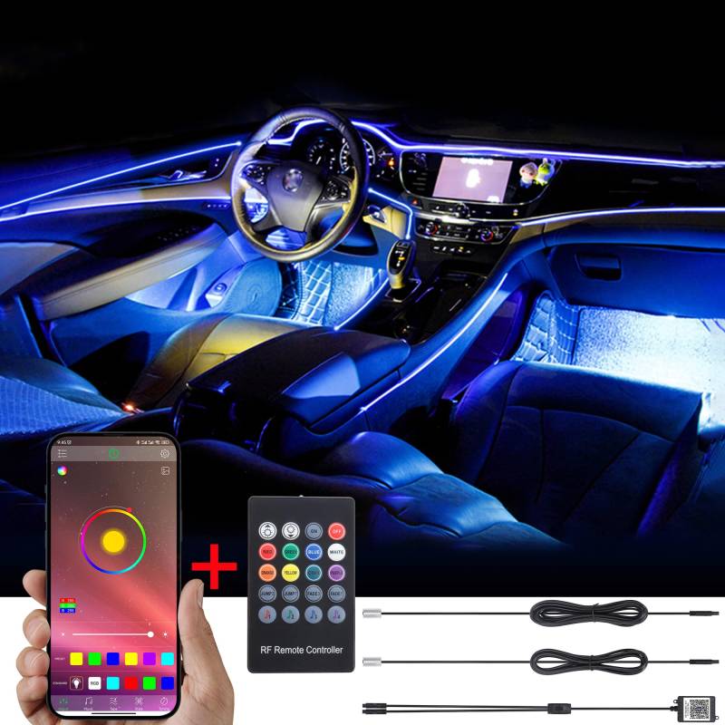 TABEN Umgebungslicht APP-Steuerung + RGB-Fernbedienung Auto Atmosphärenlicht Lampe Weiche DIY Refit Glasfaserband 64 Farben Innenbeleuchtung Dekoratives Licht 1W DC 12V 3m von TABEN