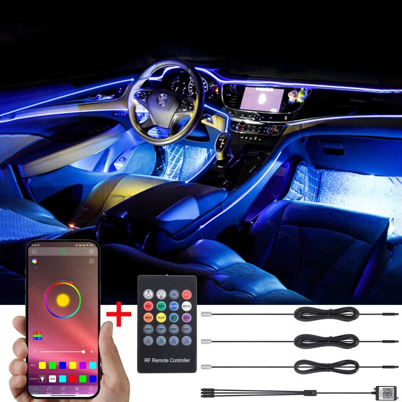 TABEN Umgebungslicht APP-Steuerung + RGB-Fernbedienung Auto Atmosphärenlicht Lampe Weiche DIY Refit Glasfaserband 64 Farben Innenbeleuchtung Dekoratives Licht 1W DC 12V 4m von TABEN