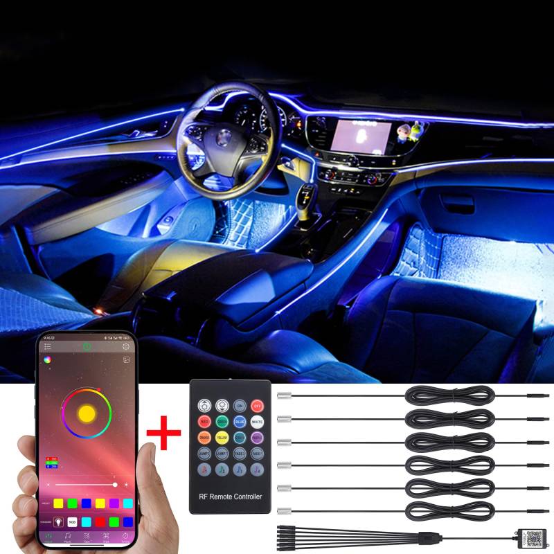 TABEN Umgebungslicht APP-Steuerung + RGB-Fernbedienung Auto Atmosphärenlicht Lampe Weiche DIY Refit Glasfaserband 64 Farben Innenbeleuchtung Dekoratives Licht 1W DC 12V 8m von TABEN