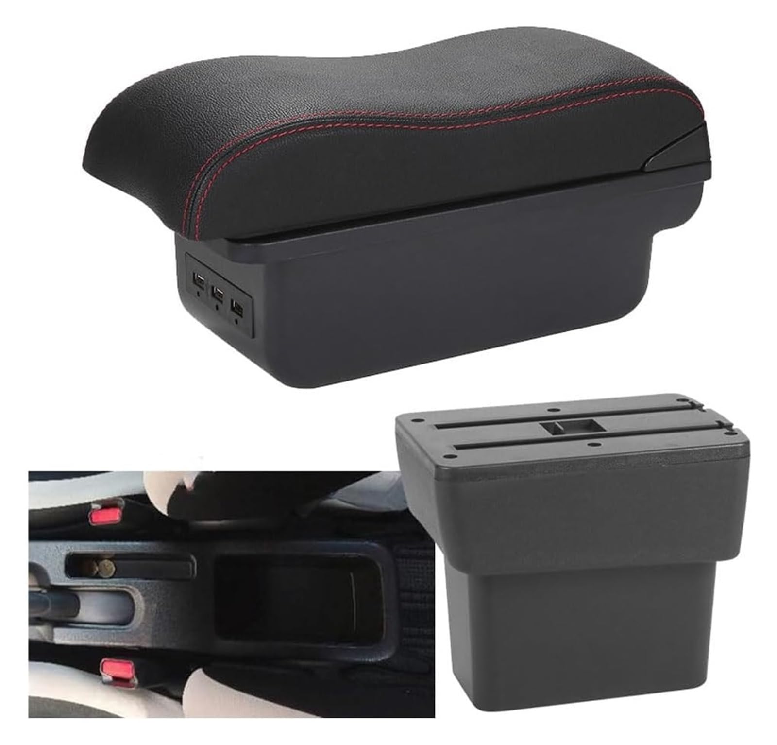 Mittelkonsole Aufbewahrungsbox Für Note Für E&Power 2016-2022 Center Console Organizer Armlehnen Aufbewahrungsbox Armlehne Innenausstattung(04-b1-black-red-3usb) von TAFASVCVMK