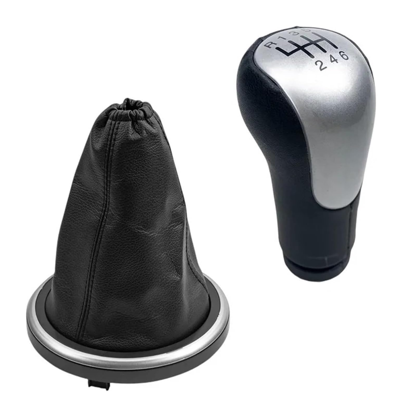 Schaltknauf Für Fiesta Für Fusion Für Transit Für Connect 2002 Leder Schaltknauf Schaltmanschette Kofferraumabdeckung Fallkappe Auto(6 Speed Silver Case) von TAFASVCVMK