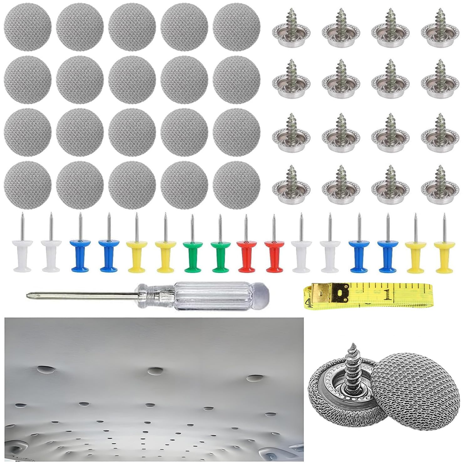 65 Stück Dachhimmel Reparatur Set, KFZ Reparatur Nieten, Universal Auto Dachhimmel Reparatur Knopf, Autohimmel Reparatur Set, mit Stecknadeln Schraubendreher Maßband für Alle Autos 65 Stück Dachhimmel Reparatur Set, KFZ Reparatur Nieten, Universal Auto Dachhimmel Reparatur Knopf, Autohimmel Reparatur Set, mit Stecknadeln Schraubendreher Maßband für Alle Autos von TAIHE