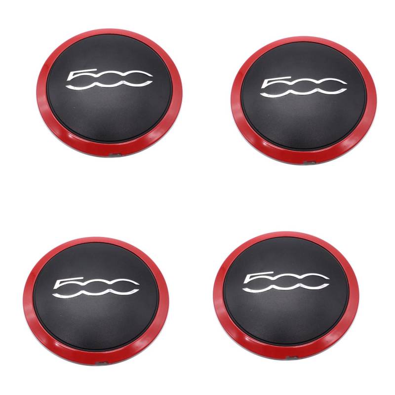 TAKPART 4x Nabendeckel Felgendeckel Radkappe Radnabendeckel mit Chromrand für F-i-a-t 500 51884863(Rote Grenze+Silber 500) von TAKPART