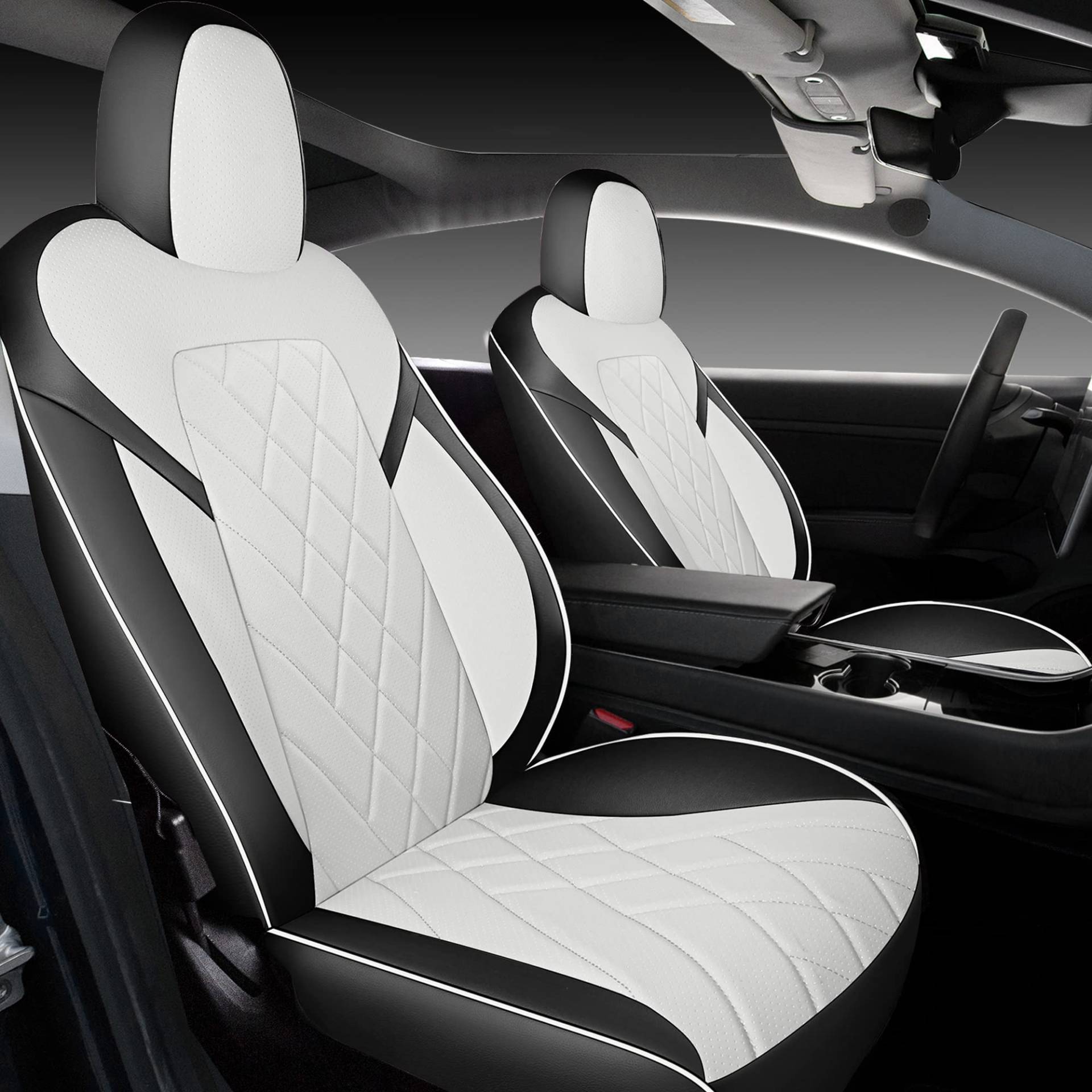 TAPHA Sitzbezüge Set aus Kunstleder für Tesla Model 3 2017-2022, atmungsaktiv und wasserabweisend, inklusive Sitzbezüge für Vorder- und Rücksitze (Schwarz/Weiß) von TAPHA