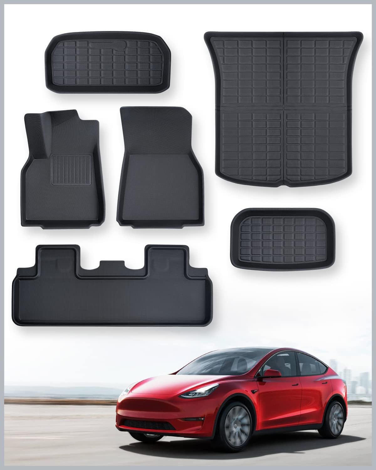 TAPTES® Allwetter-Innenmatten für Tesla Model Y 2021 2022 2023 2024. Inklusive vorderer und hinterer Kofferraummatten, Fußmatten für Tesla Model Y, wasserdichte Kofferraummatten für Tesla Model Y von TAPTES