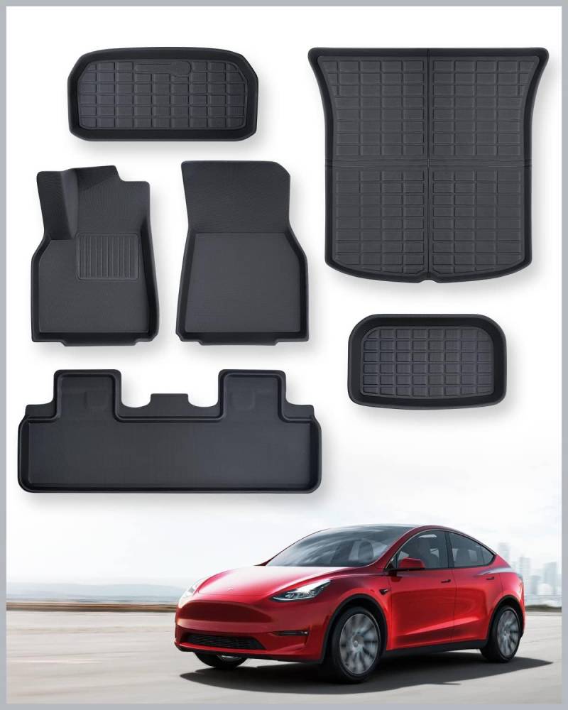 TAPTES 6 Stück Allwettermatten für Tesla Model Y 2021 2022 2023 2024 2025. Zubehör für Model Y, Allwetter Kofferraummatten vorne und hinten, wasserdichte Fußmatten für Tesla Model Y von TAPTES