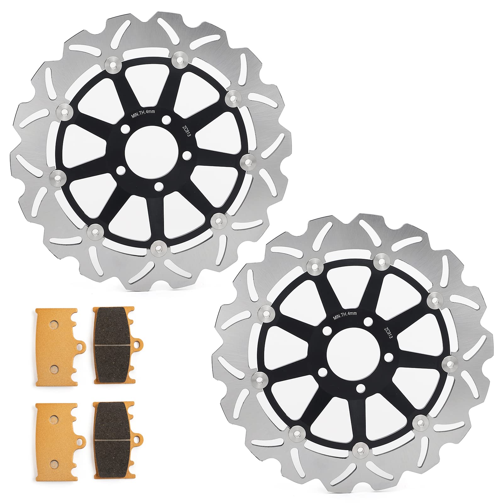 TARAZON Paar Bremsscheiben Bremsbeläge vorne für KAWASAKI ZZR 1100 D 93-01 ZZR 1200 C 02-04 ZX-9R ZX900B 94 95 TARAZON Paar Bremsscheiben Bremsbeläge vorne für KAWASAKI ZZR 1100 D 93-01 ZZR 1200 C 02-04 ZX-9R ZX900B 94 95 von TARAZON