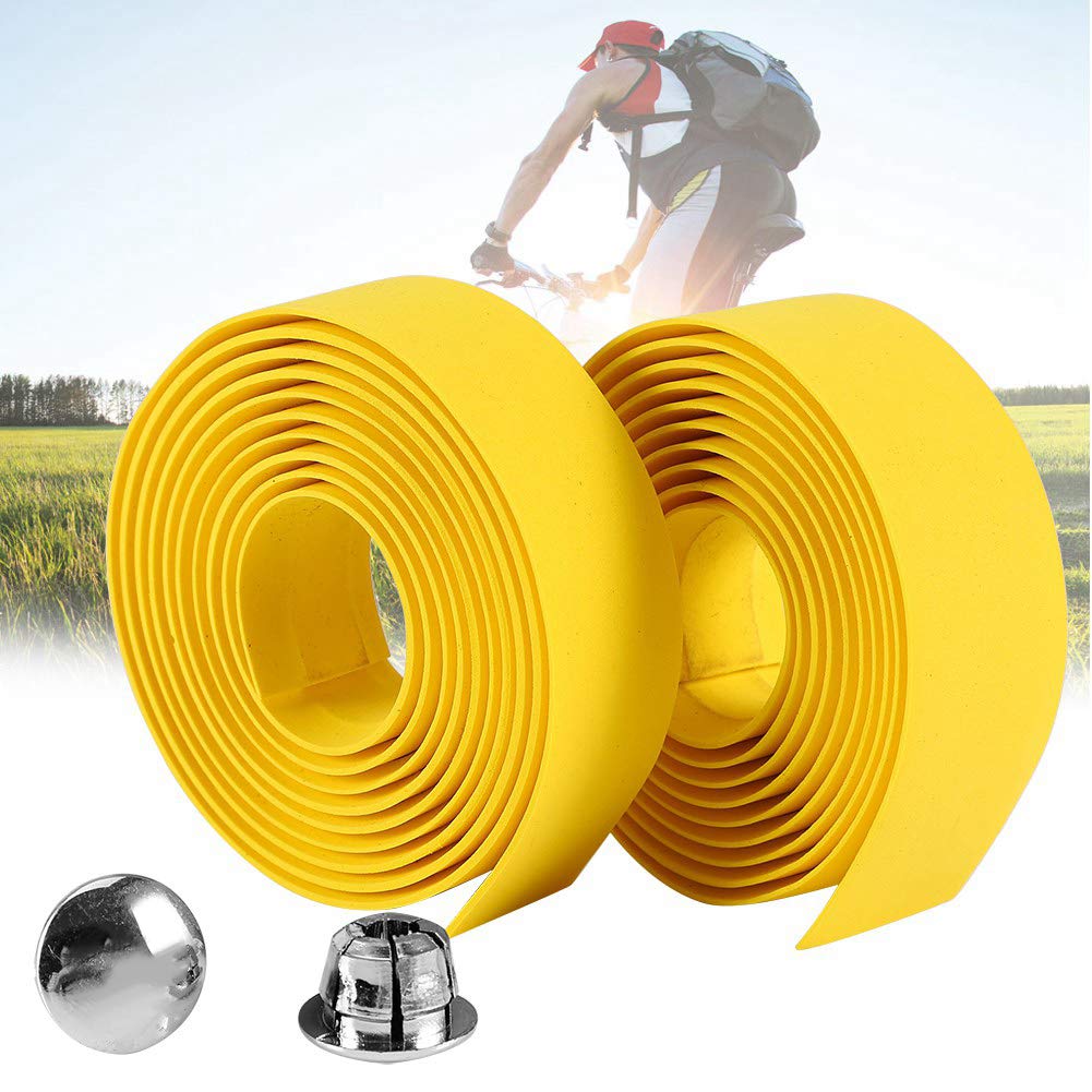 Bike -Lenkerband, Fahrrad Grip Tape 2pcs Cycling Road -Lenker Grip Wrap Klebeband mit 2 Steckplätzen Griff Bleieband Fahrrad Zum Radfahren und Straßenrennen (YELLOW) von TARSHYRY