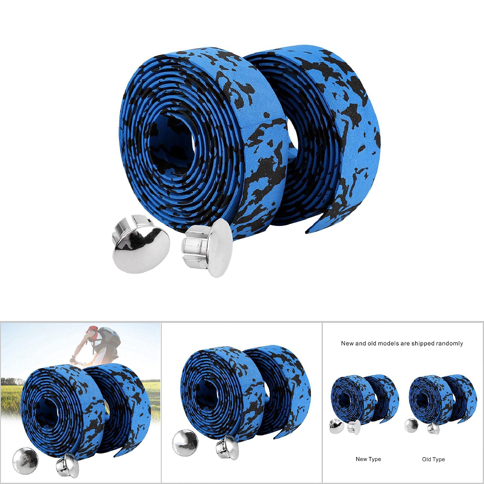 Bike -Lenkerband, Fahrrad Grip Tape 2pcs Cycling Road -Lenker Grip Wrap Klebeband mit 2 Steckplätzen Griff Bleieband Fahrrad Zum Radfahren und Straßenrennen (blau und schwarz) von TARSHYRY