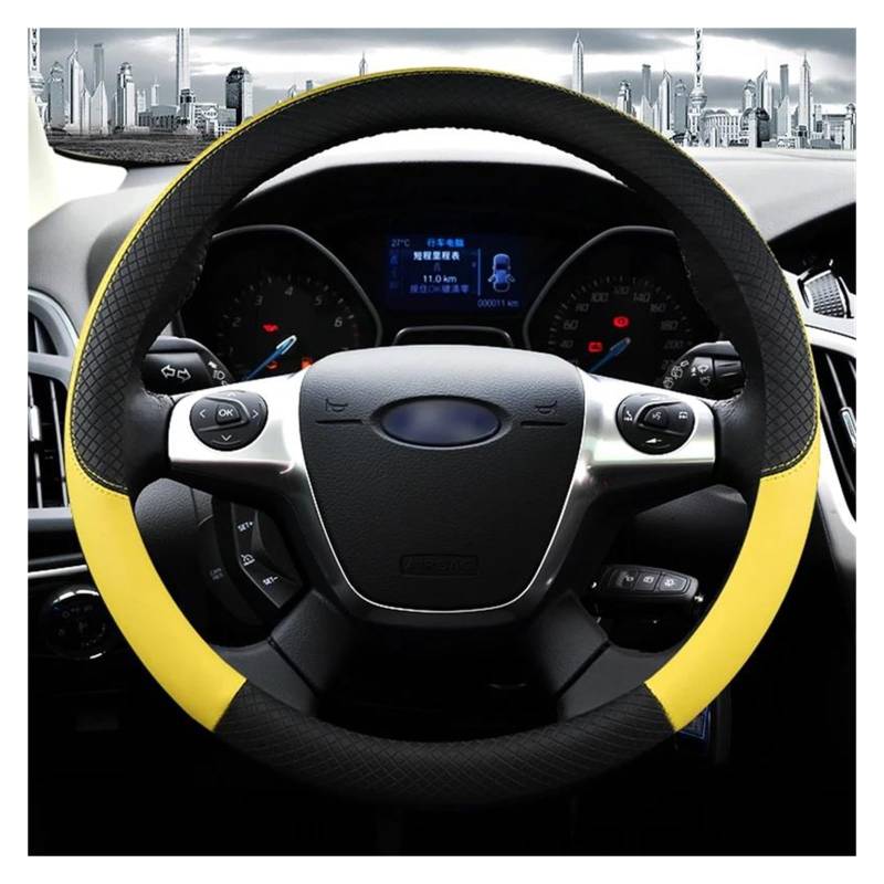 Lenkradbezug Leder für Ford Focus 2 3 MK1 MK2 MK3 - Auto Innen Zubehör (Farbe: Gelb) von TASEKI