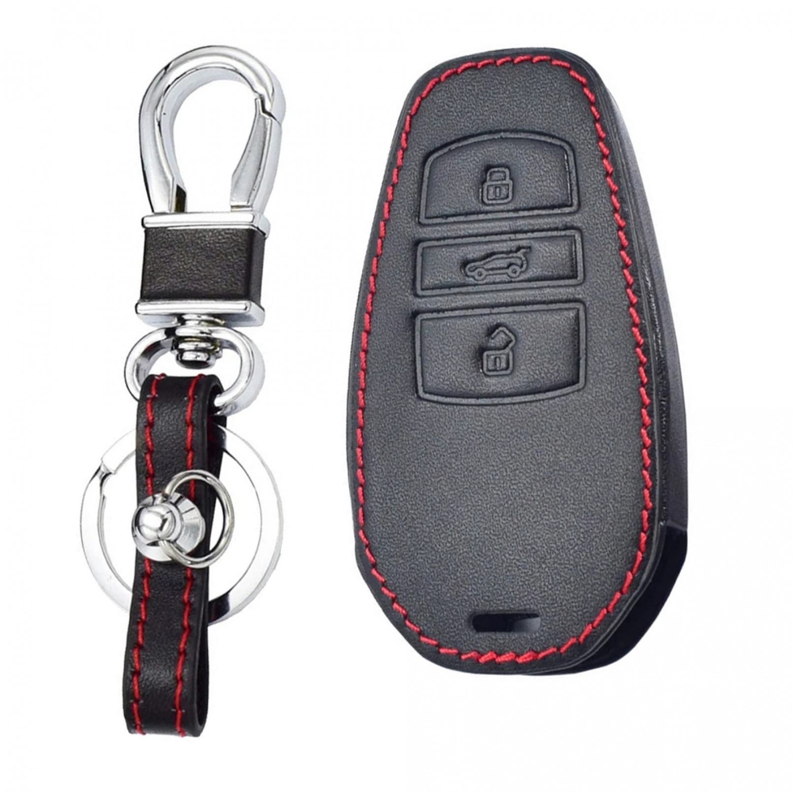 Leder Autoschlüssel Fall Remote Protector Cover Tasche Shell Schlüsselanhänger Zubehör 3 Taste für VW Touareg 2011-2017 von TATINE