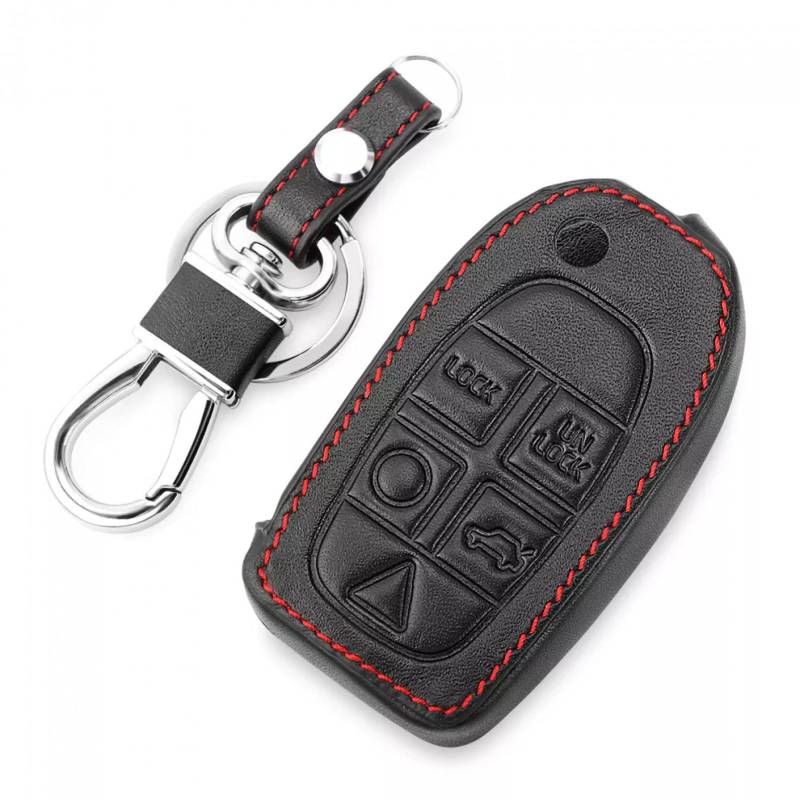 Leder Autoschlüssel Fall Remote Protector Cover Tasche Shell Schlüsselanhänger Zubehör 5 Tasten für Volvo XC90 S80 XC70 S60 V70 von TATINE
