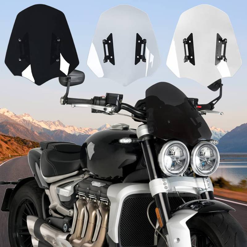 Motorrad Windschutzscheibe Windschutzscheibe Windabweiser 3-R Frontverkleidung Windschutzfolie T-riumph Rocket III 3 R 3R 2020 21 2022 Double Bubble Flyscreen Frontverkleidung Zubehör (Leichter Rauch) von TAZGANTAX