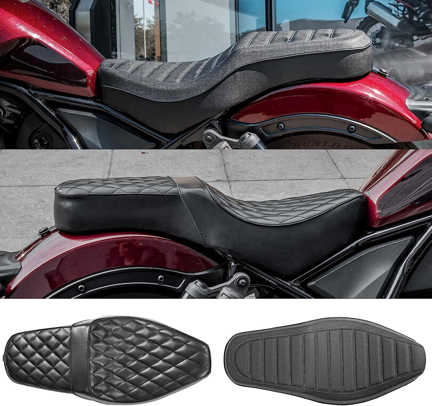 TAZGANTAX Integriertes Motorrad-Sitzkissen für Rebel1100 Stoßdämpfender Beifahrer-Fahrer-Dual-Doppelsitzbezug Kompatibel mit H-onda Rebel CMX1100 CMX 1100 2021 2022 2023 (Matt-schwarz) von TAZGANTAX