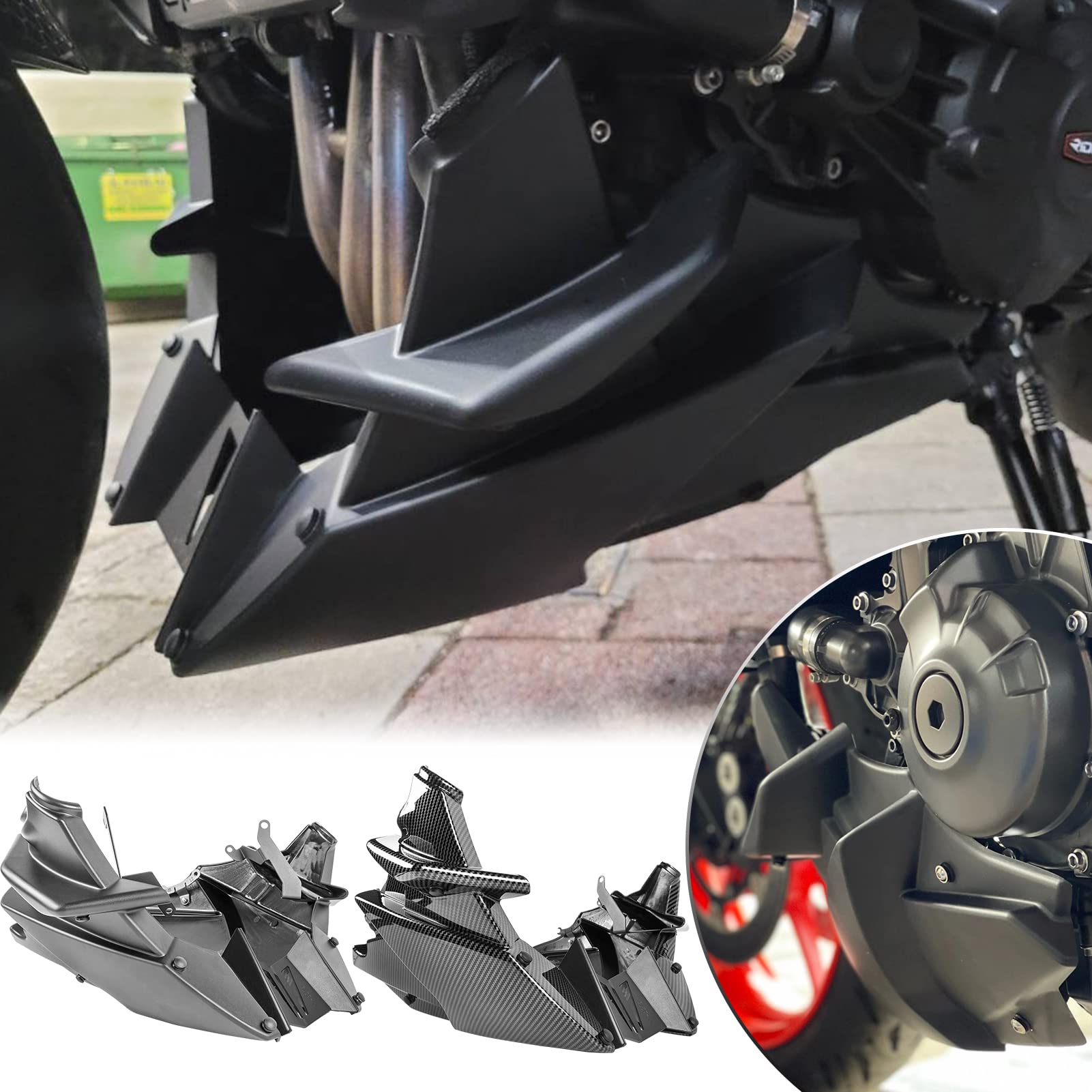 Motorrad Bellypan Untere Motorverkleidungsabdeckung Motorspoiler Body Frame Kit Kompatibel mit Ya-maha MT-09 MT09 MT 09 SP 2021 2022 2023 Bellypan Unterabdeckung (Matt-schwarz) von TAZGANTAX