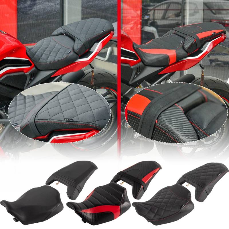 TAZGANTAX Motorrad-Druckentlastungssattel Schaumstoffsitz Fahrer Beifahrer bequemes Kissen Sitzpolsterbezug Passend für Hon-da CB650R CBR650R CB 650 R CBR 650 R 2019 2020 2021 2022 (1 Set-Rot) von TAZGANTAX