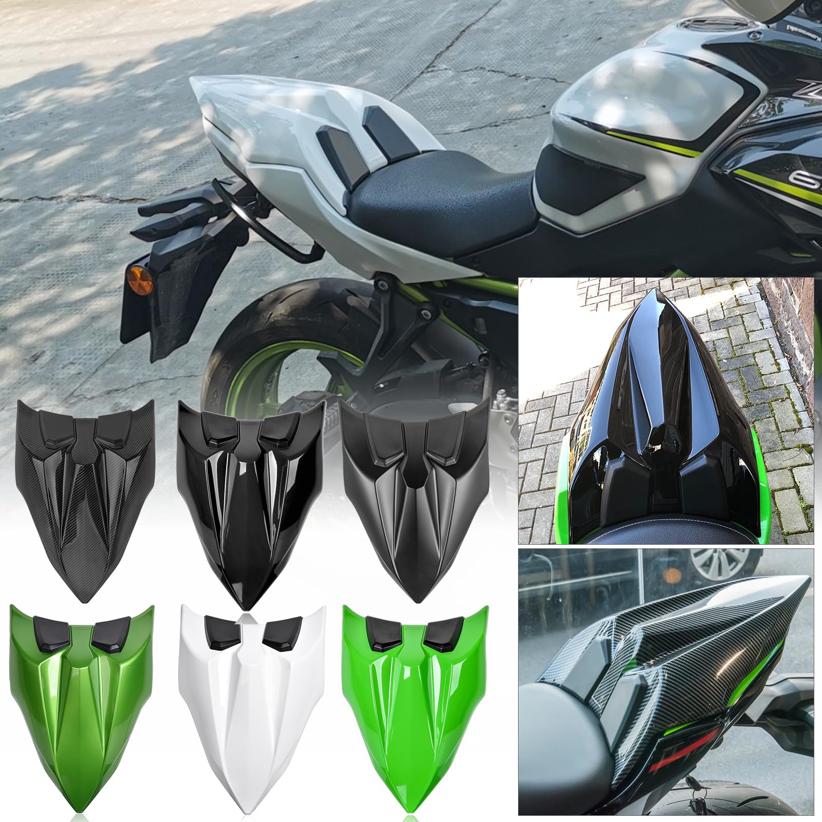 Motorrad-Sozius-Soziussitzabdeckung aus Hart-ABS, kompatibel mit Z650 Ninja 650 Z-650 NINJA-650 2017 2018 2019 2020 2021 2022 2023 2024, Sitzhöcker-Zubehör (Schwarz) von TAZGANTAX