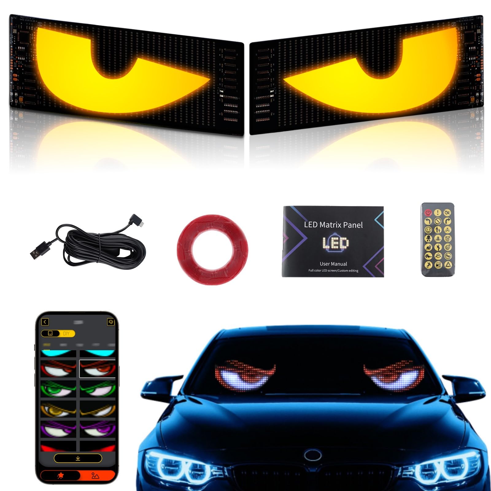 2er Devil Eyes Light for Cars,LED Teufelaugen Licht für LKW,DIY Auto Devil Eyes Licht,Programmierbarer Personalisiert Augen Lichtschilder,Dynamische Bunte Augenlampe mit APP und Fernbedienung,173*70mm 2er Devil Eyes Light for Cars,LED Teufelaugen Licht für LKW,DIY Auto Devil Eyes Licht,Programmierbarer Personalisiert Augen Lichtschilder,Dynamische Bunte Augenlampe mit APP und Fernbedienung,173*70mm von TBRFP