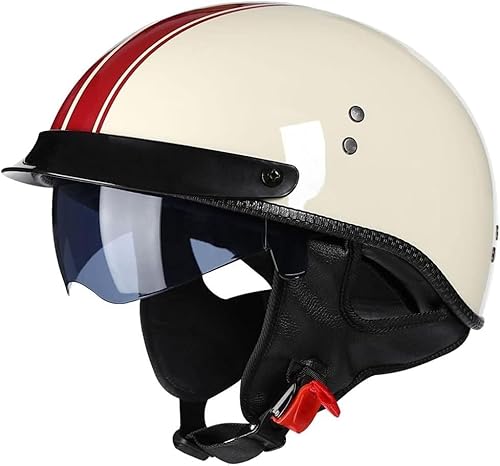 Retro Halbhelme Motorrad Brain Cap Halbschale Jet Helm Roller Scooter Helm Mofa Helm ECE Zertifizierung Für Cruiser Chopper Biker Mofafahren Trike Elektro-Dreirad Beige,L von TBTBZXCV