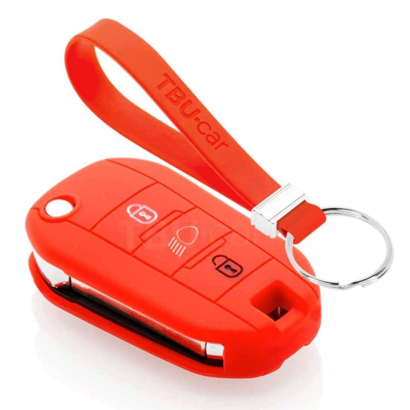 TBU car Autoschlüssel Hülle kompatibel mit Citroën 3 Tasten (Licht Taste) - Schutzhülle aus Silikon - Auto Schlüsselhülle Cover in Rot von TBU car