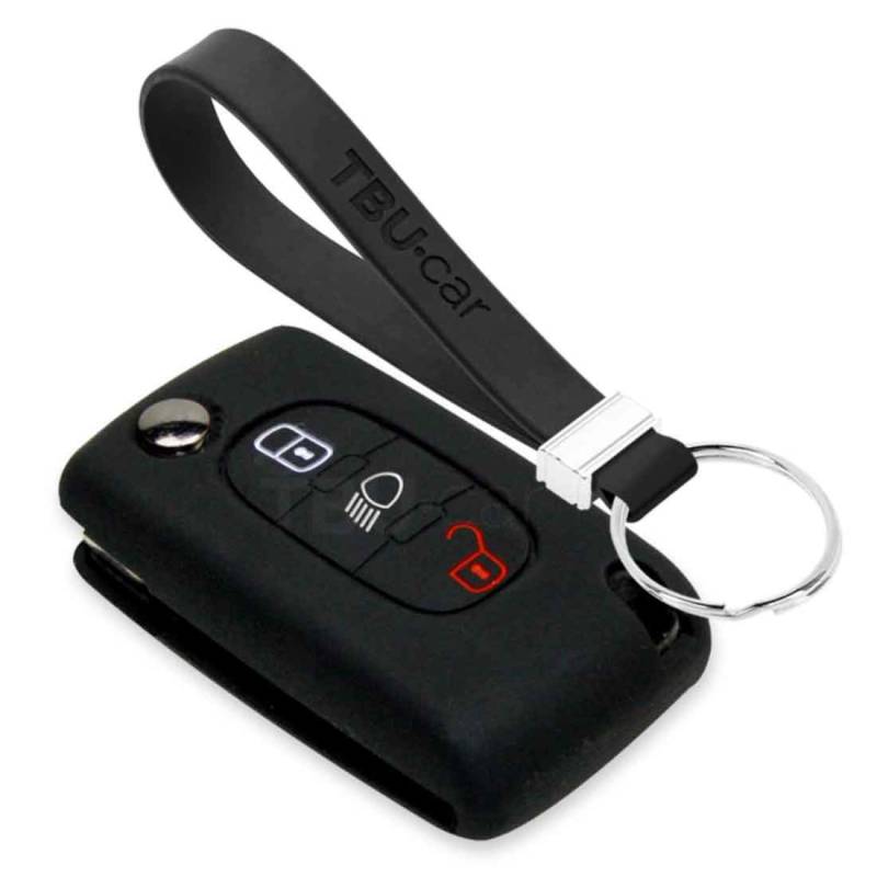 TBU car Autoschlüssel Hülle kompatibel mit Citroën 3 Tasten (Licht Taste) - Schutzhülle aus Silikon - Auto Schlüsselhülle Cover in Schwarz von TBU car