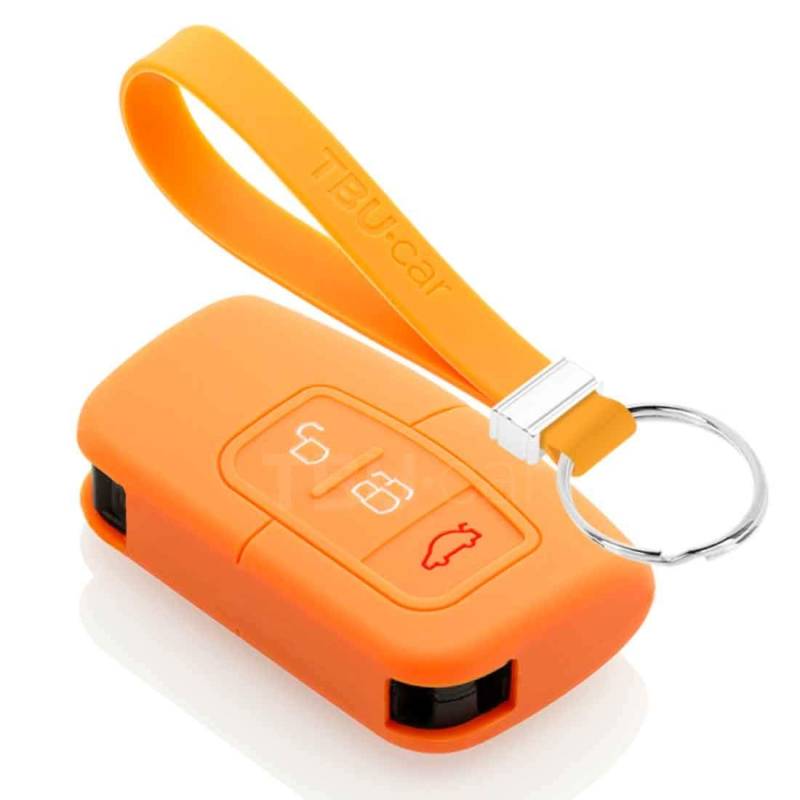 TBU car Autoschlüssel Hülle kompatibel mit Ford 3 Tasten (Keyless Entry) - Schutzhülle aus Silikon - Auto Schlüsselhülle Cover in Orange von TBU car