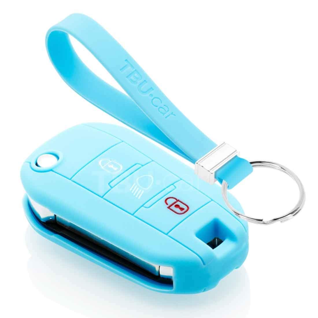 TBU car Autoschlüssel Hülle kompatibel mit Peugeot 3 Tasten (Licht Taste) - Schutzhülle aus Silikon - Auto Schlüsselhülle Cover in Hellblau von TBU car