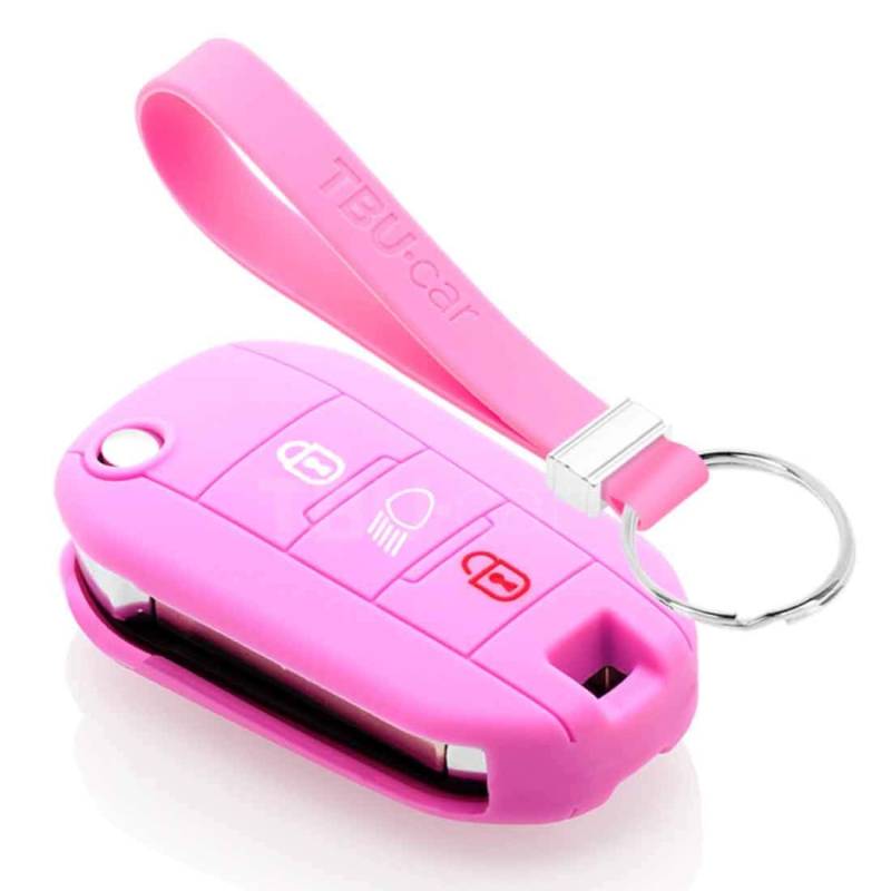 TBU car Autoschlüssel Hülle kompatibel mit Peugeot 3 Tasten (Licht Taste) - Schutzhülle aus Silikon - Auto Schlüsselhülle Cover in Rosa von TBU car