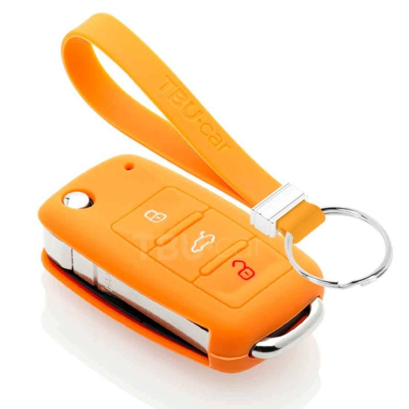 TBU car Autoschlüssel Hülle kompatibel mit Skoda 3 Tasten - Schutzhülle aus Silikon - Auto Schlüsselhülle Cover in Orange von TBU car