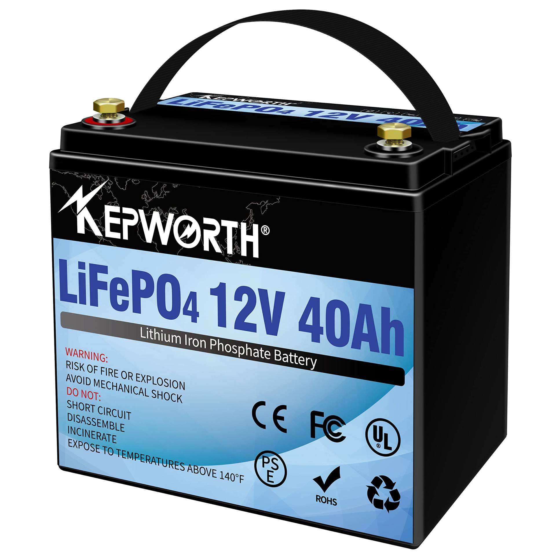 12V 40AH ​​LiFePO4 Batterie Grade A Zellen mit BMS Deep Cycle 10000+ Mal, geeignet für Solar, Wohnmobil, Anhänger, Boot, Standserie und Parallel von TCBWORTH