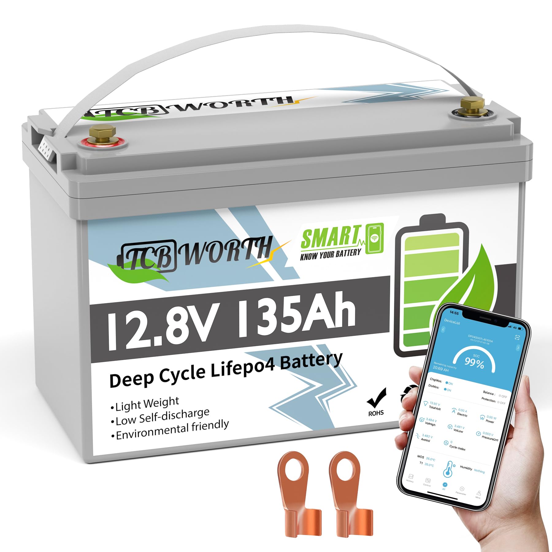 TCBWORTH LiFePO4 135Ah Bluetooth 12.8V Batterie,lithium batterie 100A BMS, 4000-15000 Zyklen Deep Cycle akku, Perfekter Ersatz für Blei-Säure Batterien für wohnmobil, Camping, Solar Home Systeme, Boot TCBWORTH LiFePO4 135Ah Bluetooth 12.8V Batterie,lithium batterie 100A BMS, 4000-15000 Zyklen Deep Cycle akku, Perfekter Ersatz für Blei-Säure Batterien für wohnmobil, Camping, Solar Home Systeme, Boot von TCBWORTH