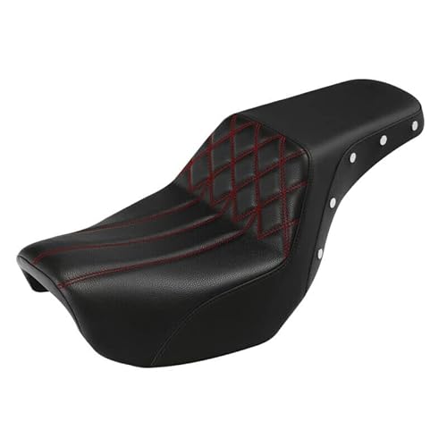 TCMT Fahrer & Beifahrersitz passend für Harley Dyna Street Bob Wide Glide 2006–2017 Fat Bob 2008–2017 Switchback 2012–2016, Stil E-rote Nähte von TCMT