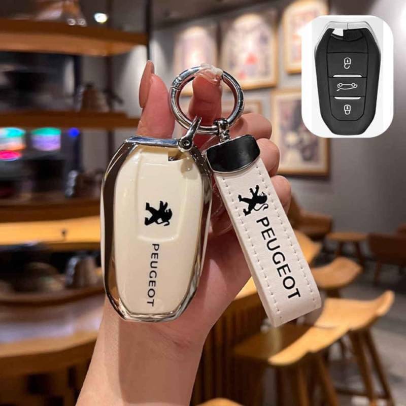 Autoschlüsseletui für Peugeot 308 SW 2011-2013. Schlüsseletui-Abdeckung mit Schlüsselanhänger, Rundumschutz, Autoschlüsselschutz, Innenausstattung,normal-White-a von TCMYQS