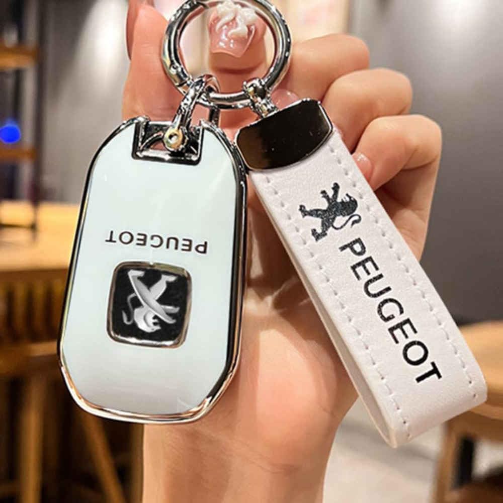Autoschlüsselhülle für Peugeot 208 (2023), Schlüsselanhängerhülle mit Schlüsselring, Rundumschutz, Autoschlüsselhülle, Innenausstattung,normal-White-b von TCMYQS