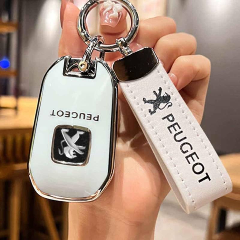 Autoschlüsselhülle für Peugeot 208 (2023), Schlüsselanhängerhülle mit Schlüsselring, Rundumschutz, Autoschlüsselhülle, Innenausstattung,normal-White-b von TCMYQS