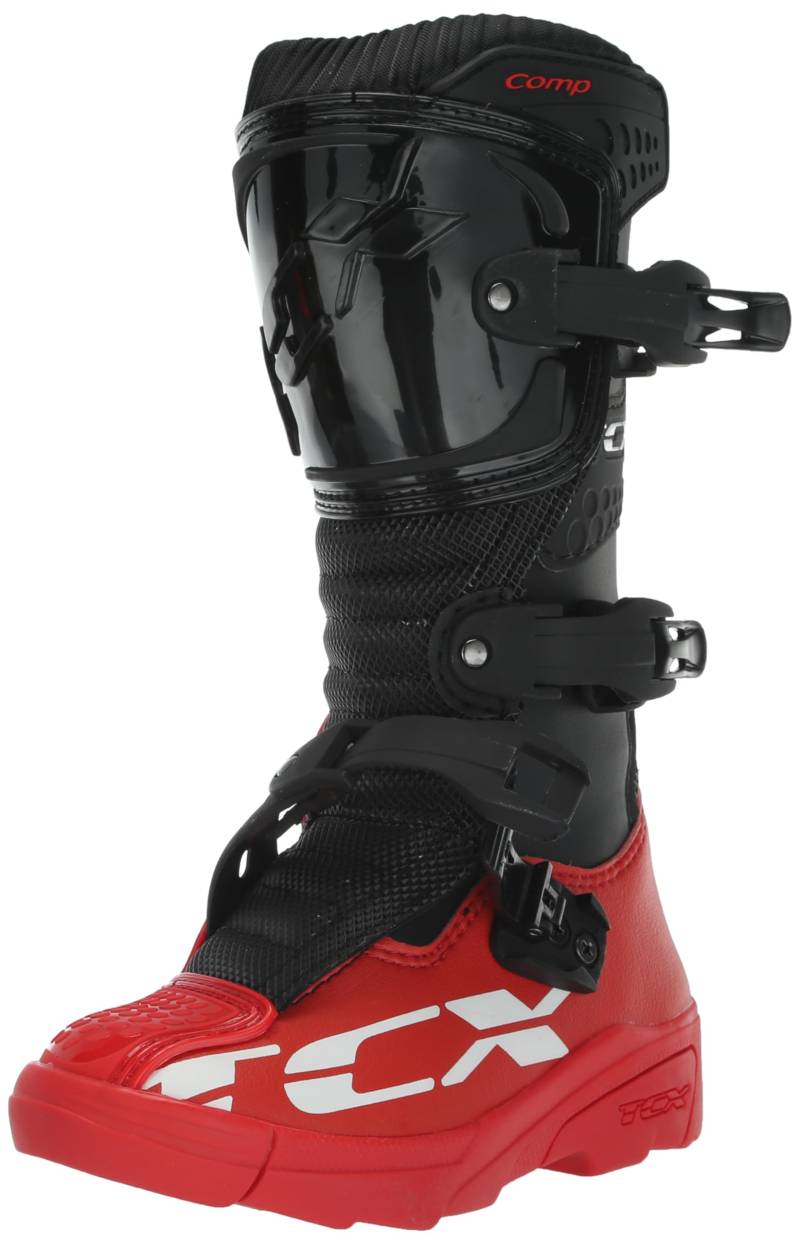 TCX - Comp Kid, Kinder-Motocross-Stiefel, Obermaterial aus Mikrofaser, 3-Schnallen-Polyurethan-Verschluss mit Mikrometrischer Verstellung und Klettverschluss, Schwarz/Rot von TCX