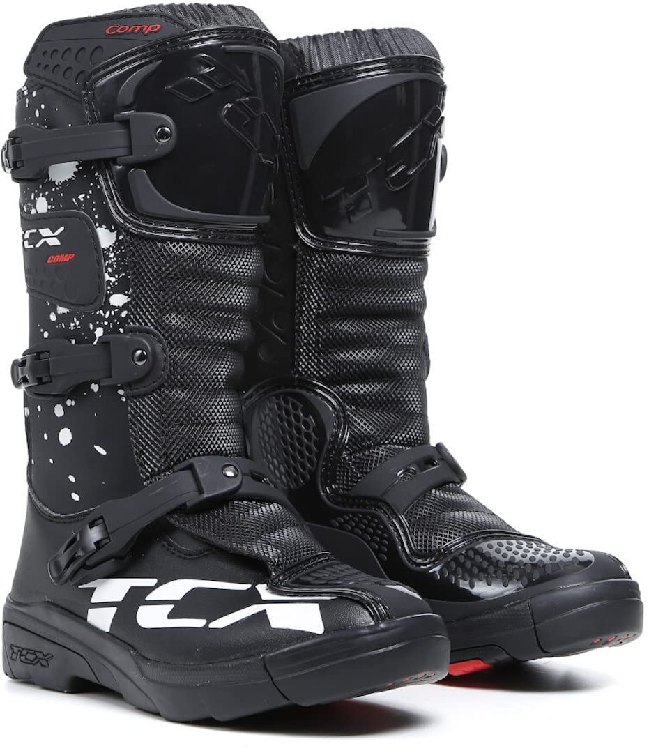 TCX - Comp Kid, Kinder-Motocross-Stiefel, Obermaterial aus Mikrofaser, 3-Schnallen-Polyurethan-Verschluss mit Mikrometrischer Verstellung und Klettverschluss, Schwarz/Weiß TCX - Comp Kid, Kinder-Motocross-Stiefel, Obermaterial aus Mikrofaser, 3-Schnallen-Polyurethan-Verschluss mit Mikrometrischer Verstellung und Klettverschluss, Schwarz/Weiß von TCX