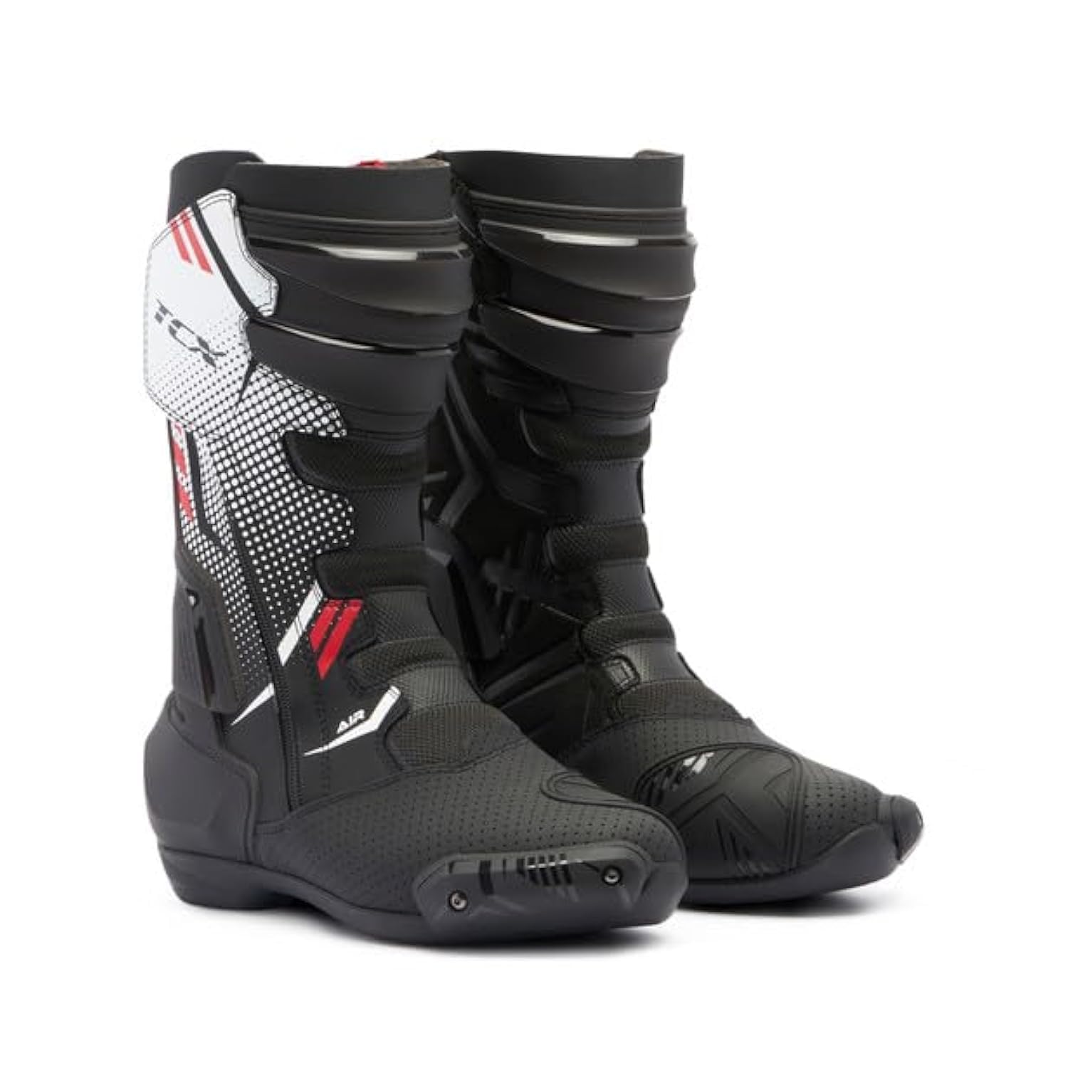 TCX - S-TR1 AIR, Herren-Motorradstiefel, mit Laserperforiertem Mikrofaser-Obermaterial, Seitlichem Elastischem Reißverschluss und Klettverschluss, Schwarz/Weiß/Rot von TCX