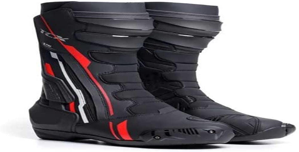 TCX - S-TR1, Herren-Motorradstiefel, Sportlich und Zertifiziert, Motorradstiefel mit Mikrofaser-Obermaterial, Seitlichem Elastik-Reißverschluss und Klettverschluss, Schwarz/Rot/Weiß von TCX