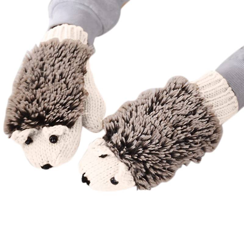 TDEOK Igel warme gestrickte Fleece-Winter-Damenhandschuhe Cartoon-dicke Baumwollhandschuhe Accessoires Damen (White, One Size) von TDEOK