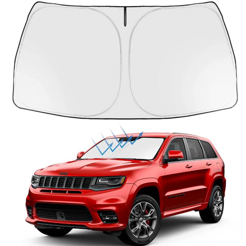TDHLW Windschutzscheibe Sonnenschutz Faltbare Frontscheibe Sonnenschutz Kompatibel mit Jeep Grand Cherokee 2016-2022, Hitze- und UV-Schutz von TDHLW