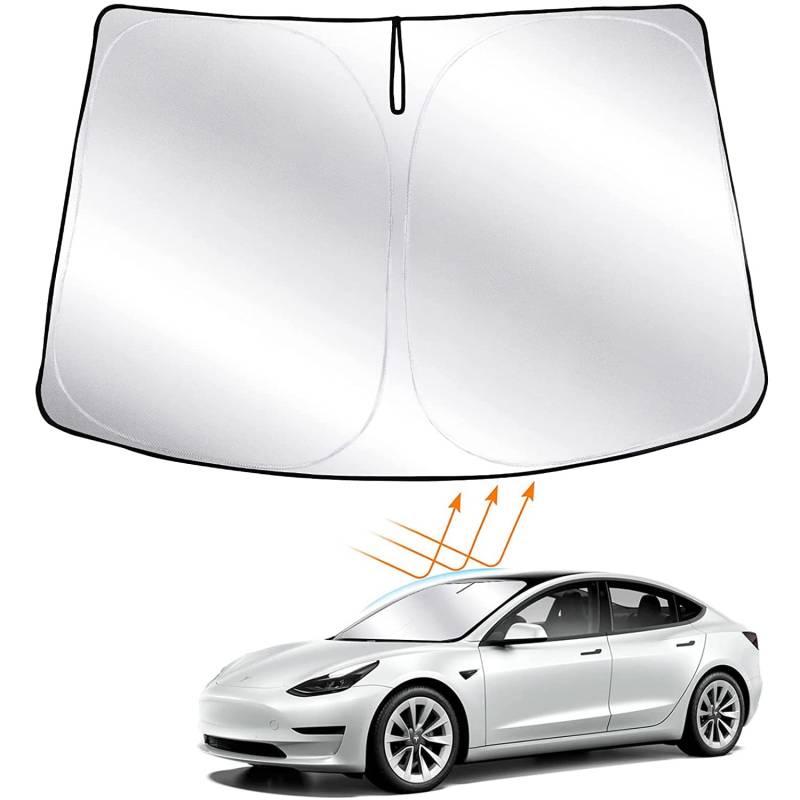 TDHLW Windschutzscheibe Sonnenschutz Faltbare Frontscheibe Sonnenschutz Kompatibel mit Tesla Model 3 Model Y 2016-2023, Hitze- und UV-Schutz von TDHLW