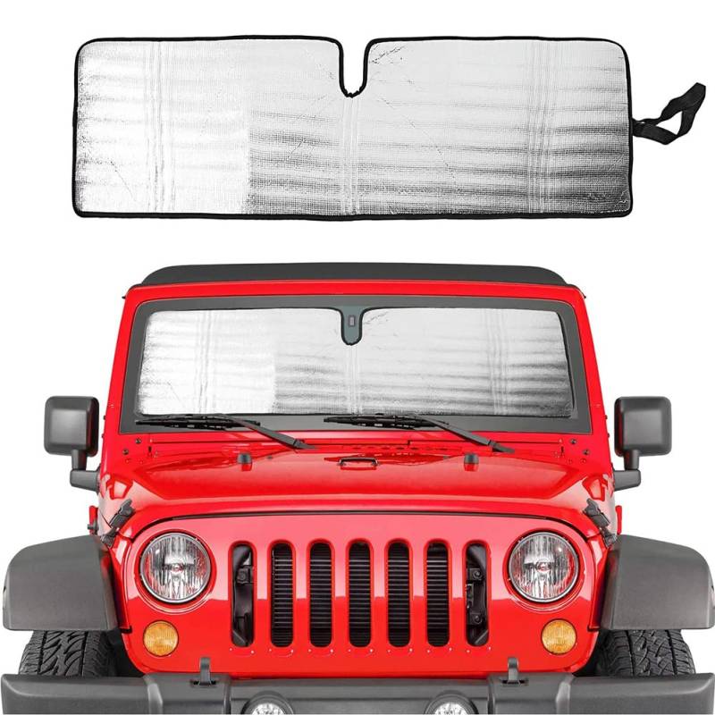 TDHLW Windschutzscheibe Sonnenschutz Sonnenblende Heizung Front Sonnenschutz Block UV-Strahlen Sonnenblende Matte Kompatibel mit 1997-2017 Jeep Wrangler TJ JK JKU von TDHLW