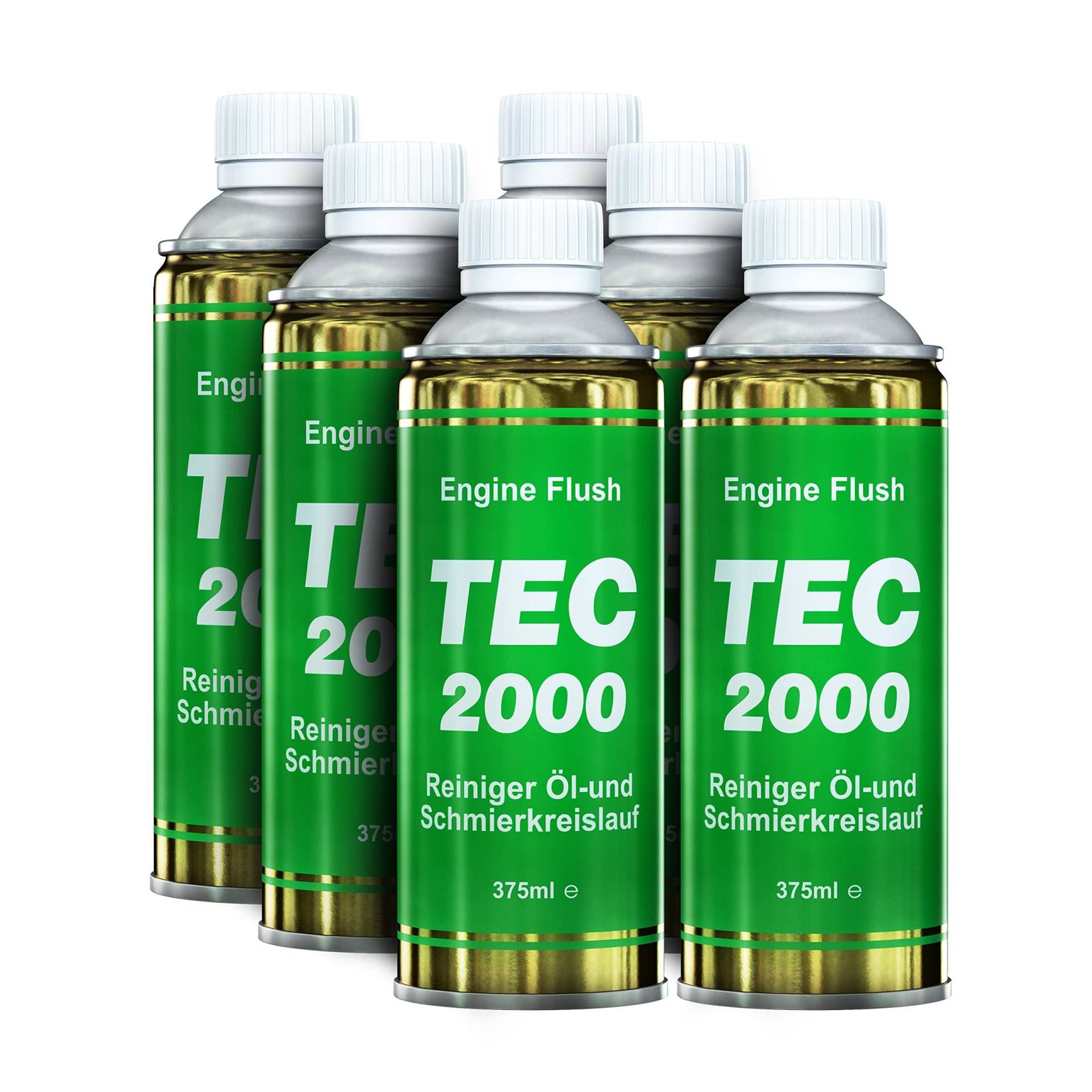 TEC 2000 Motorspülung - 6 x Engine Flush Motorreiniger für Benzin Diesel oder Gasmotoren 375ml Set - Kraftstoffadditiv zur Systemreinigung - Motorpflege Zusatz von TEC 2000