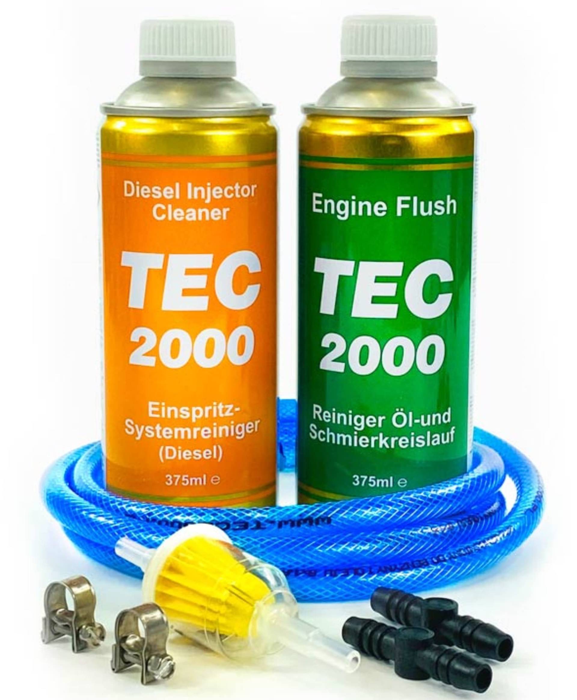 TEC 2000 Diesel Injektor Reiniger + Engine Flush Motorpflege Motorspülung Reinigung Set 750ml Einspritzdüsen Motorreiniger für Benzin oder Gasmotoren Injektionsreinigungsset, DIC von TEC 2000