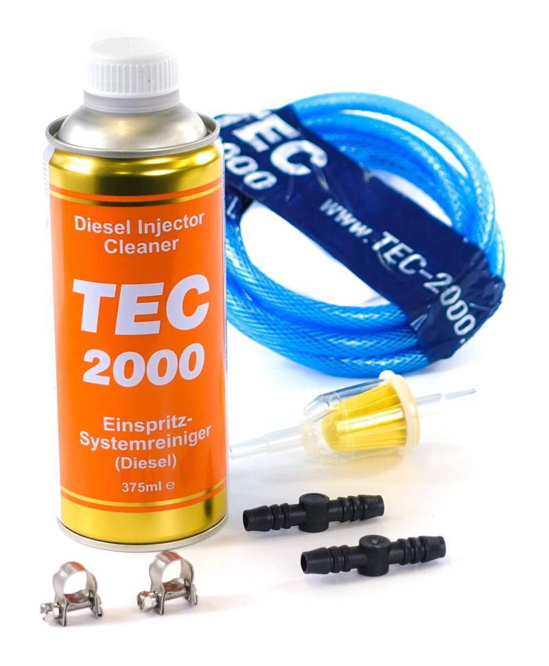 TEC 2000 Motorreiniger - Injektionsreinigungsset - Diesel Injektor Einspritzdüsen Reiniger 375ml - Kraftstoffadditiv zur Systemreinigung von Injektoren - Motorspülung Motorpflege Diesel Zusatz von TEC 2000