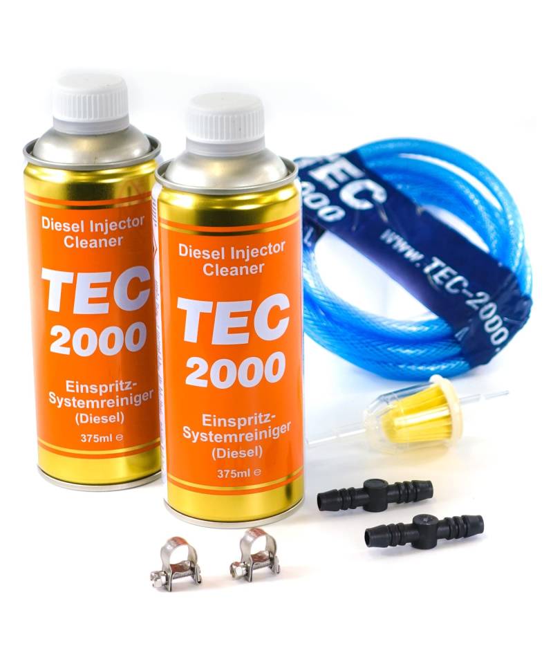 TEC 2000 Motorreiniger - Injektionsreinigungsset - Diesel Injektor Einspritzdüsen Reiniger 750ml - Kraftstoffadditiv zur Systemreinigung von Injektoren - Motorspülung Motorpflege Diesel Zusatz von TEC 2000