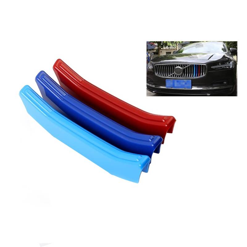 TECART ABS Auto Zubehör Frontgrill Einsatz Kühlergrill Zierleiste Passt für Volvo S90 V90 2021-2024 Dekoration Grills Streifen Sportlicher Stil Grillabdeckung Nierenaufkleber Aufkleber 3pcs Rot Blau von TECART