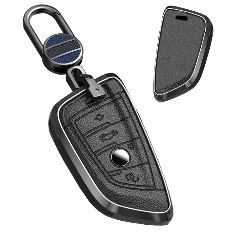 TECART Aluminiumlegierung Autoschlüssel Hülle Passt für BMW 2er MPV F45 F46 3er G20 5er G30 G31 6er GT G32 7er G11 G12 M5 F90 X1 F48 X2 Schlüsselcover Zubehör Schlüsselanhänger 4 Taste Schwarz A von TECART