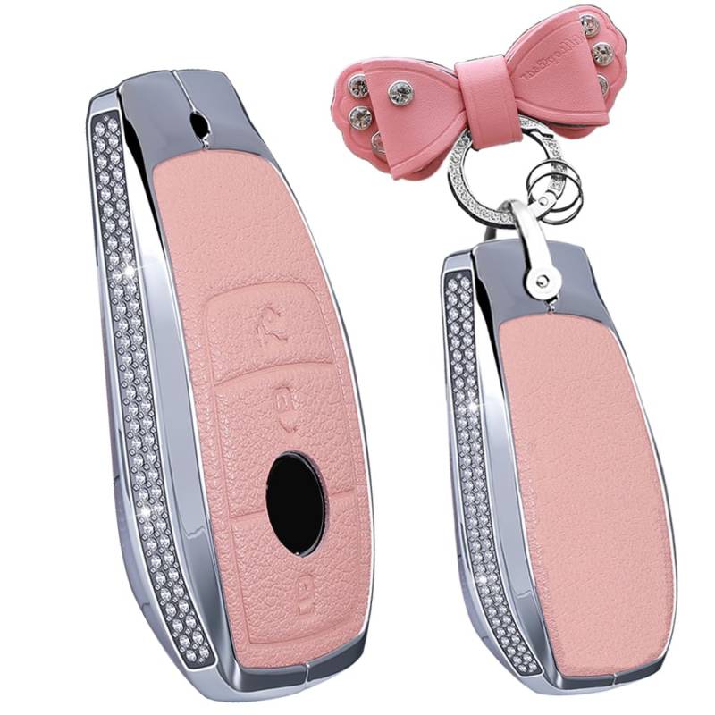 TECART Aluminiumlegierung Autoschlüssel Hülle Passt für Passt für Mercedes Benz A C E S G Klasse GLC CLE CLA W177 W205 W213 W222 S63 AMG Diamond Autoschlüssel Schlüsselcover Zubehör 3 taste Rosa A von TECART